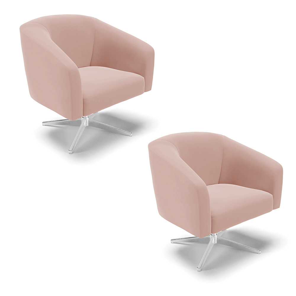 Kit 02 Poltronas Giratória Stella Veludo Rosê Base Cromada - D'Rossi