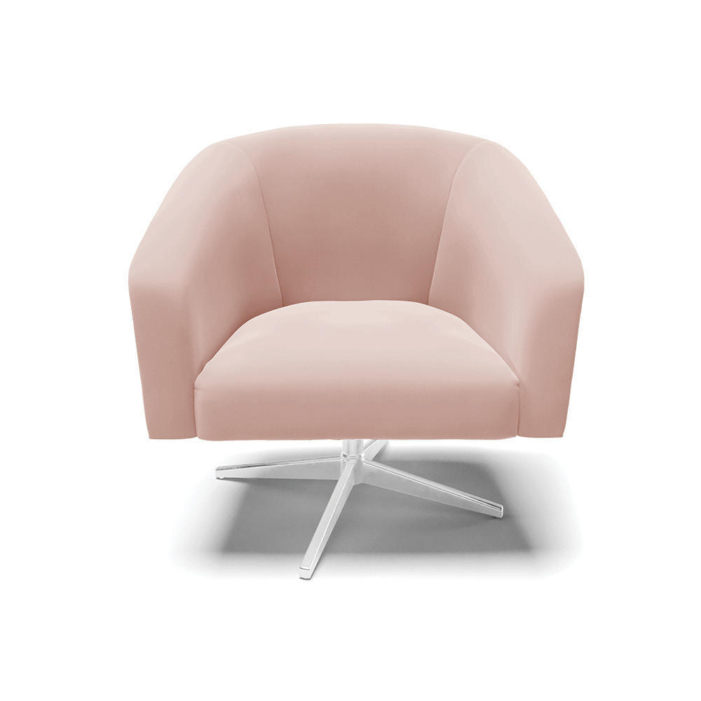 Kit 02 Poltronas Giratória Stella Veludo Rosê Base Cromada - D'Rossi