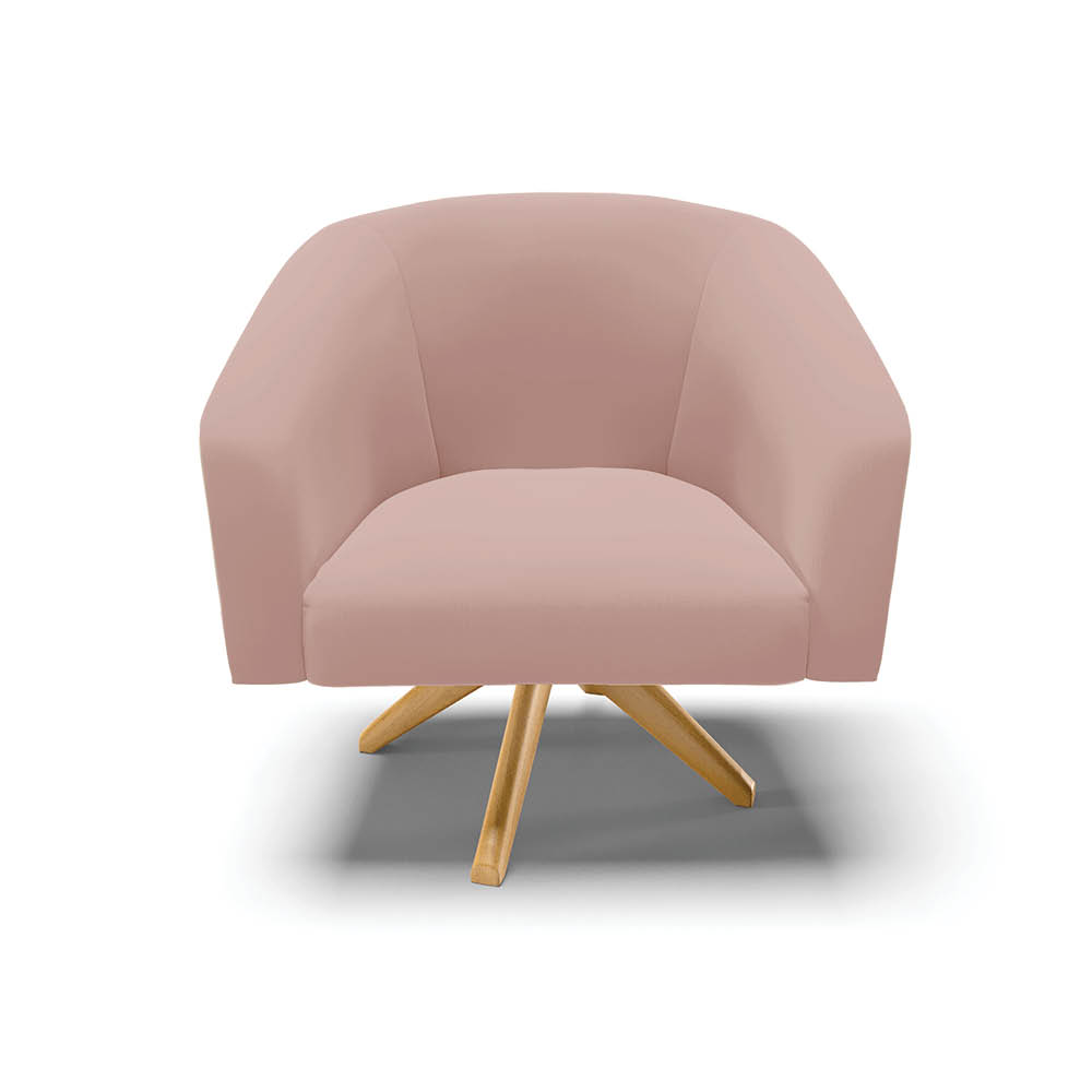 Kit 02 Poltronas Giratória Stella Veludo Rosê Base Madeira MA30 - D'Rossi