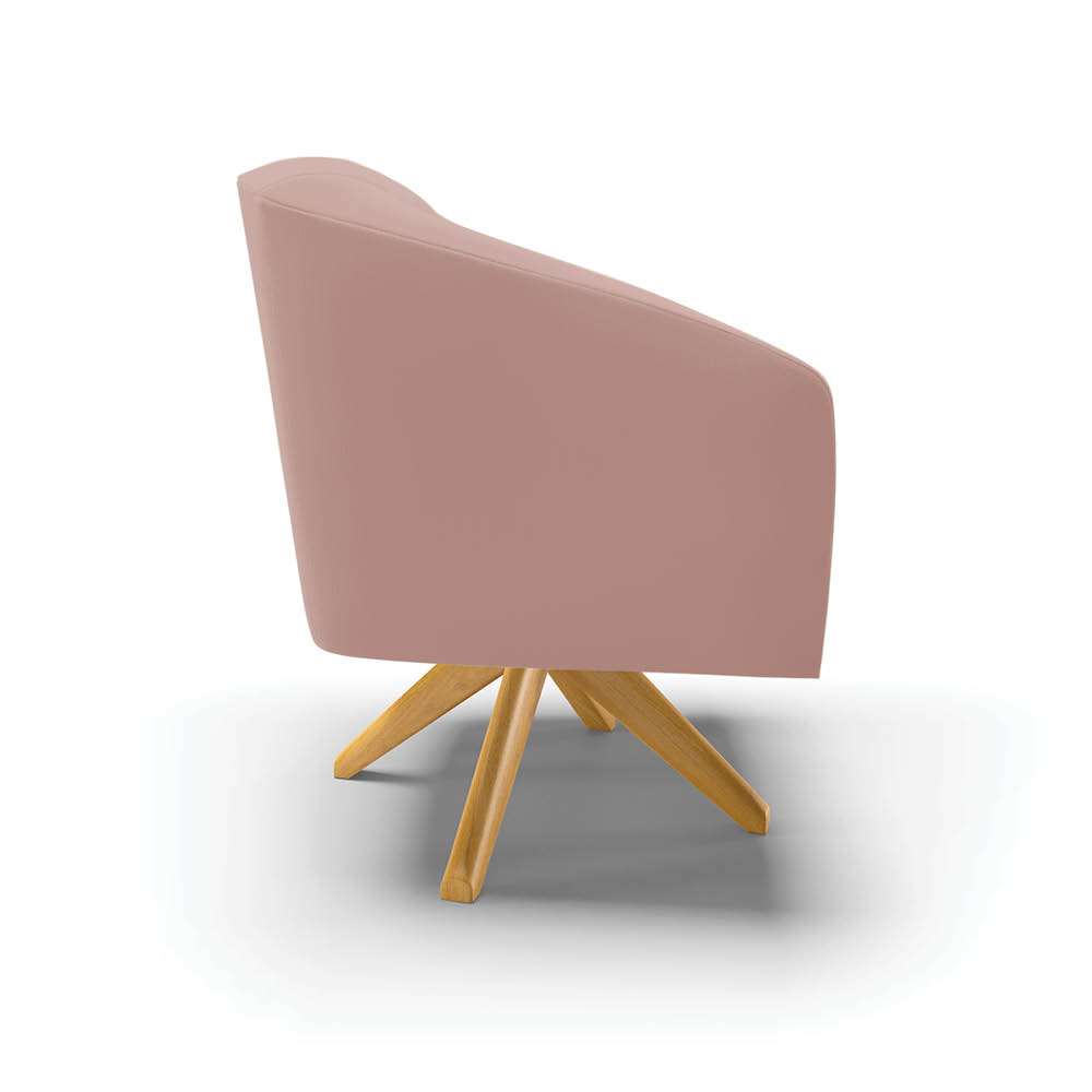 Kit 02 Poltronas Giratória Stella Veludo Rosê Base Madeira MA30 - D'Rossi