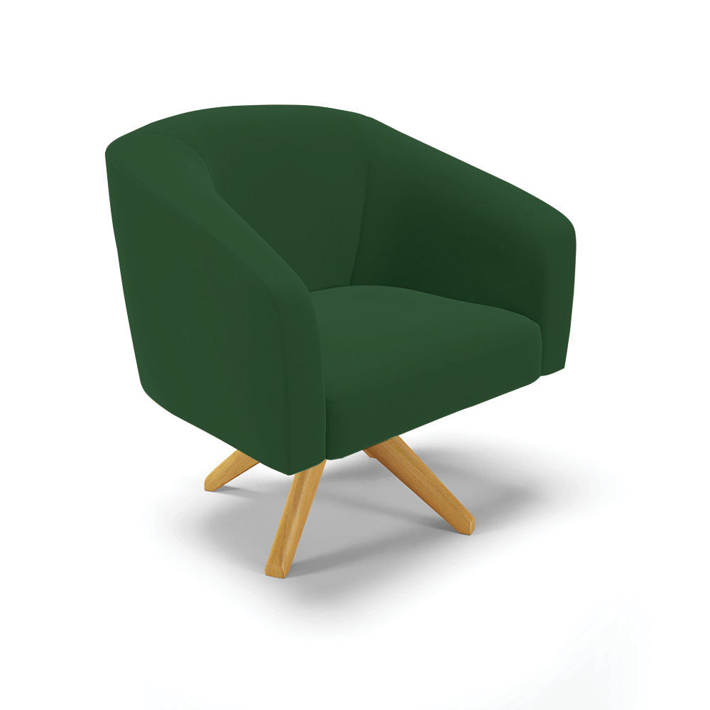 Kit 02 Poltronas Giratória Stella Veludo Verde Base Madeira MA30 - D'Rossi