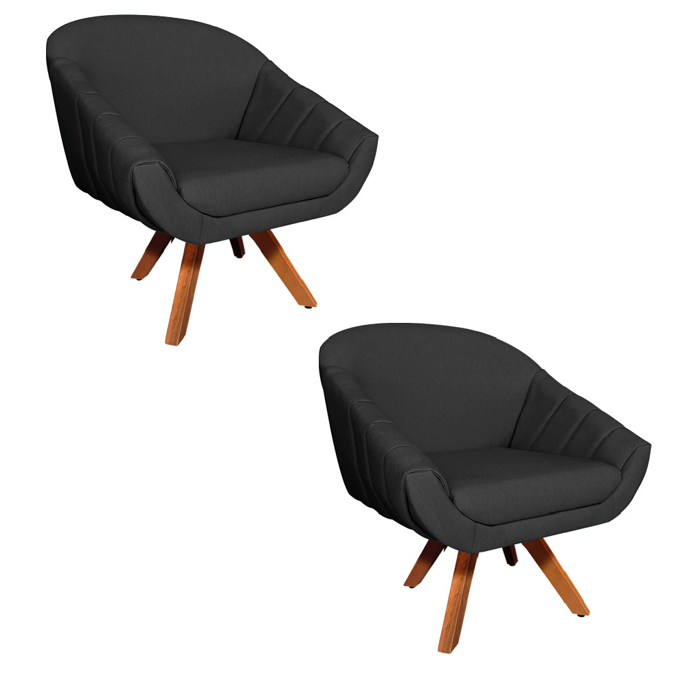 Kit 02 Poltronas Giratoria Giovana Linho Preto A79 Base Giratória MM30 - D'Rossi