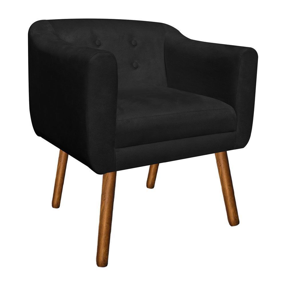 Kit 02 Poltronas Julia Suede Preto Pés Palito Castanho D'Rossi