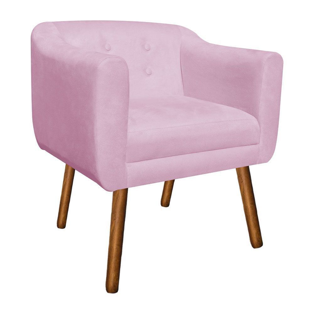 Kit 02 Poltronas Julia Suede Rosa Bebê Pés Palito Castanho D'Rossi