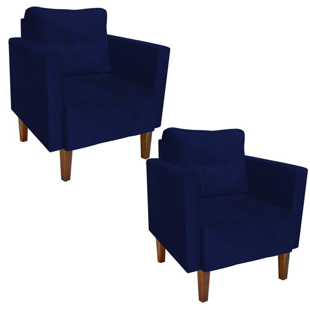 Kit 02 Poltronas Lívia Suede Azul Marinho Pés Chanfrado D'Rossi