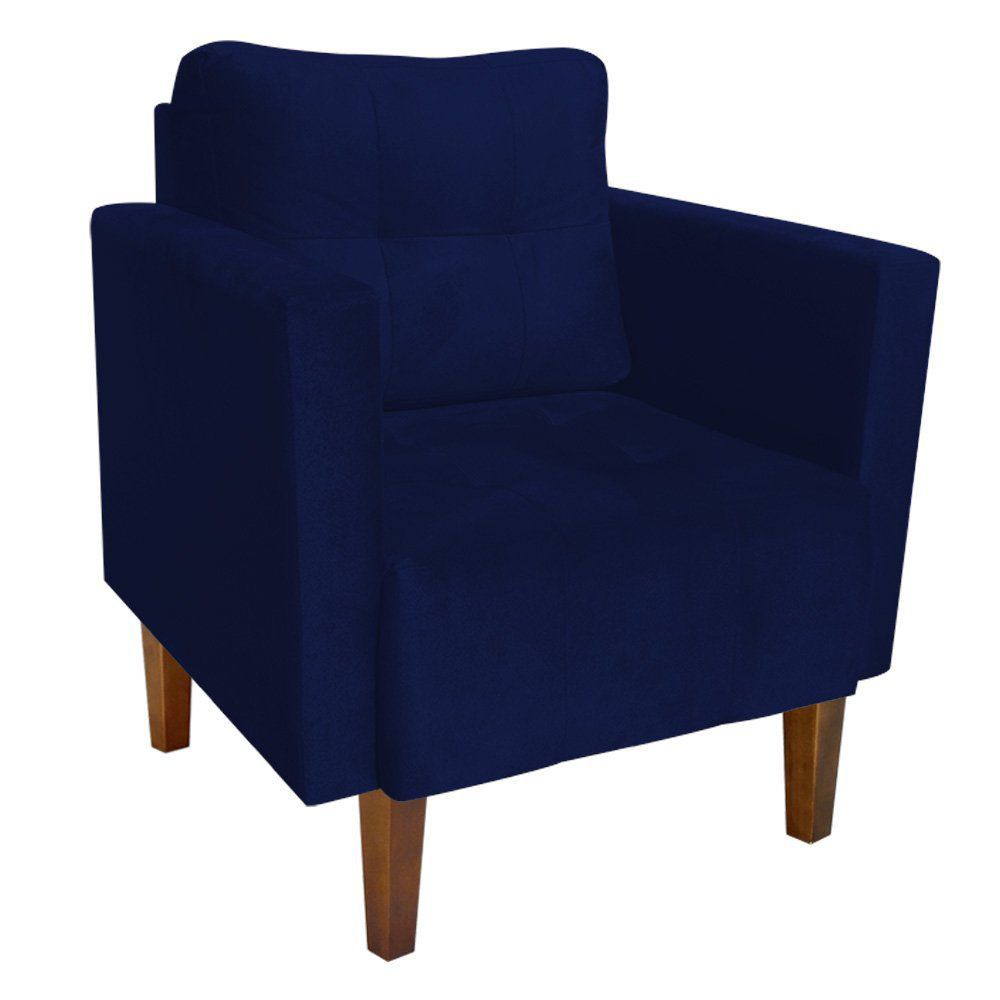 Kit 02 Poltronas Lívia Suede Azul Marinho Pés Chanfrado D'Rossi