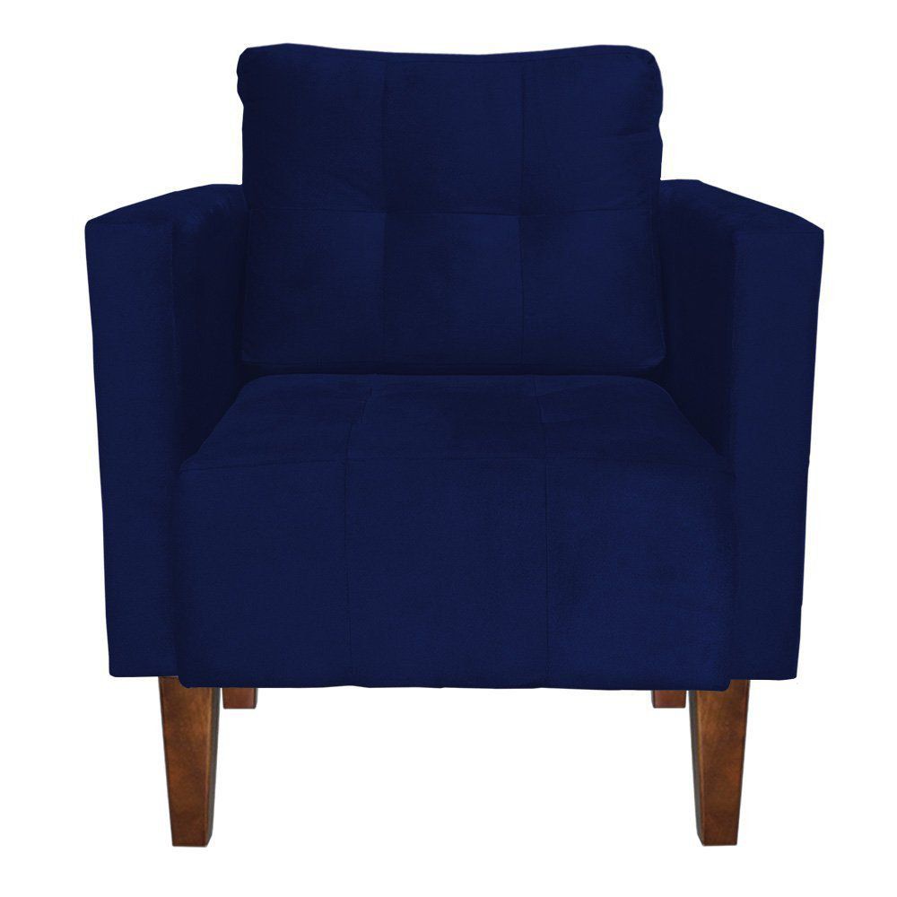 Kit 02 Poltronas Lívia Suede Azul Marinho Pés Chanfrado D'Rossi