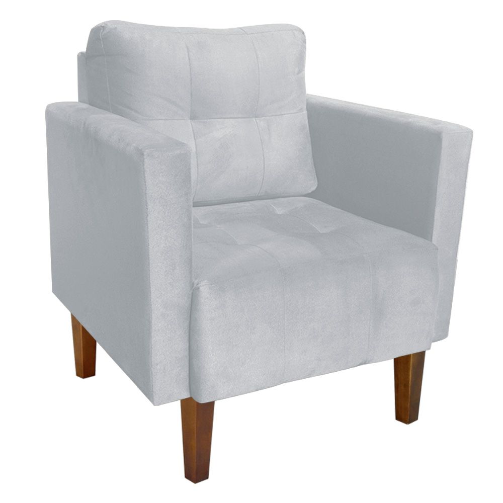 Kit 02 Poltronas Lívia Suede Cinza Pés Chanfrado D'Rossi