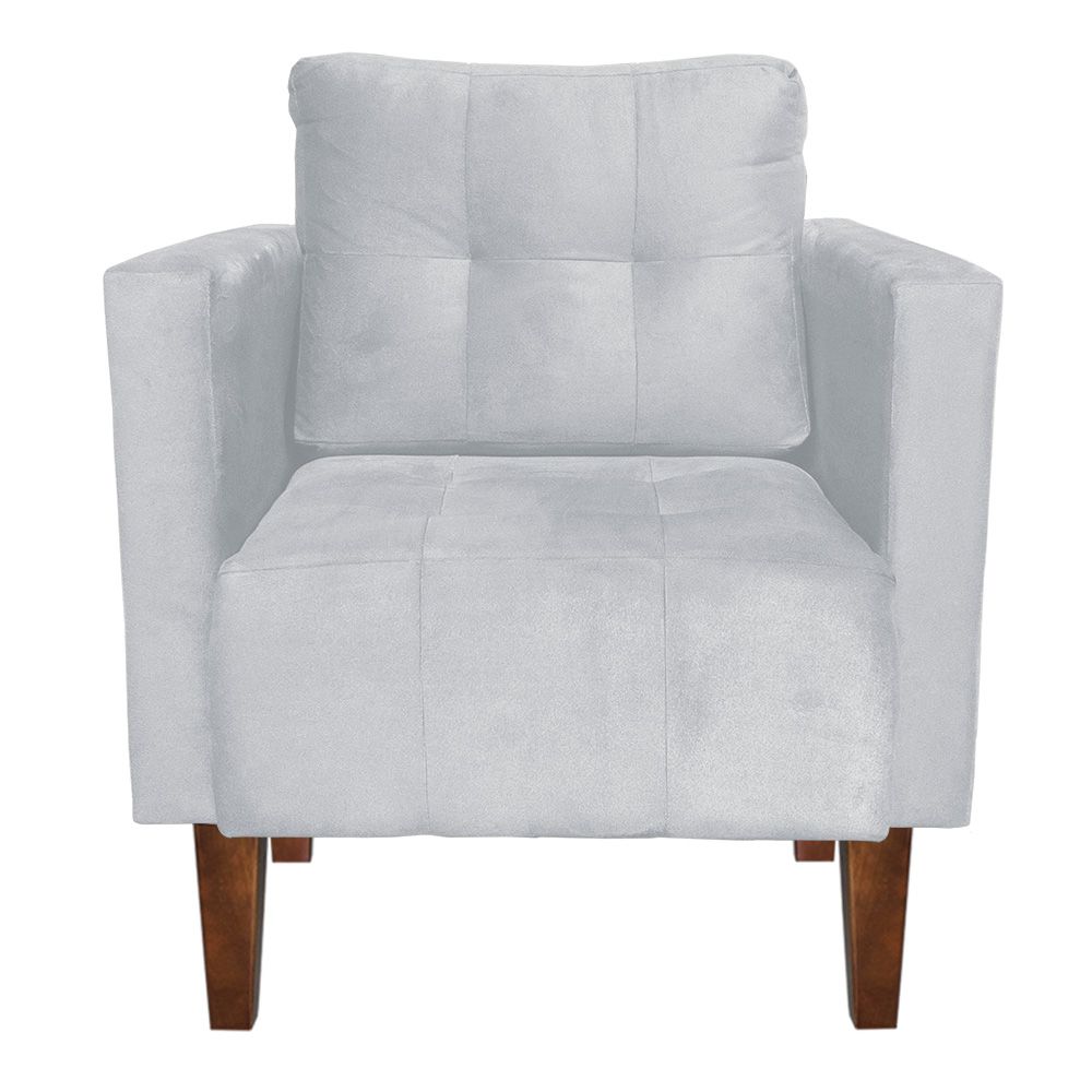 Kit 02 Poltronas Lívia Suede Cinza Pés Chanfrado D'Rossi