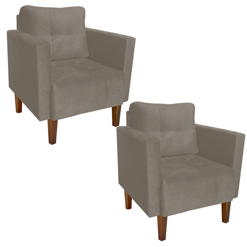 Kit 02 Poltronas Lívia Suede Marrom Rato Pés Chanfrado D'Rossi