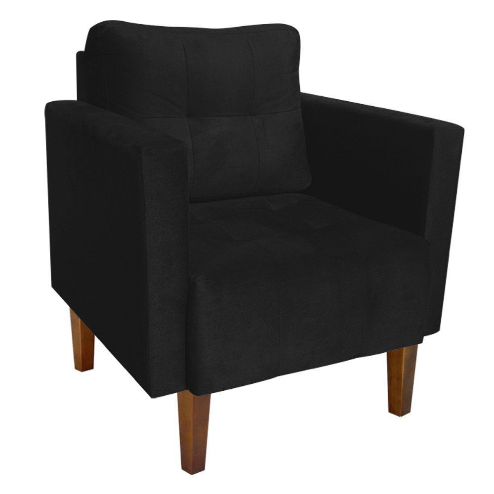 Kit 02 Poltronas Lívia Suede Preto Pés Chanfrado D'Rossi