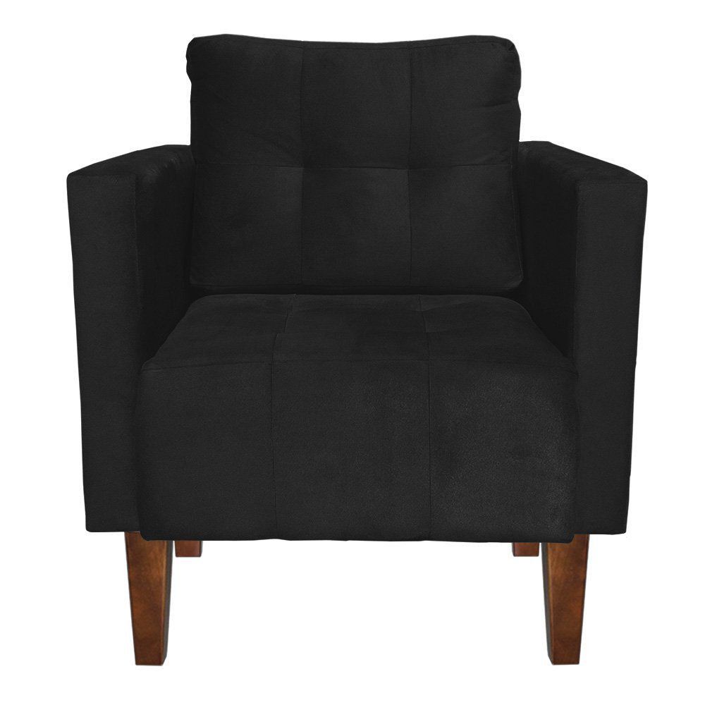 Kit 02 Poltronas Lívia Suede Preto Pés Chanfrado D'Rossi