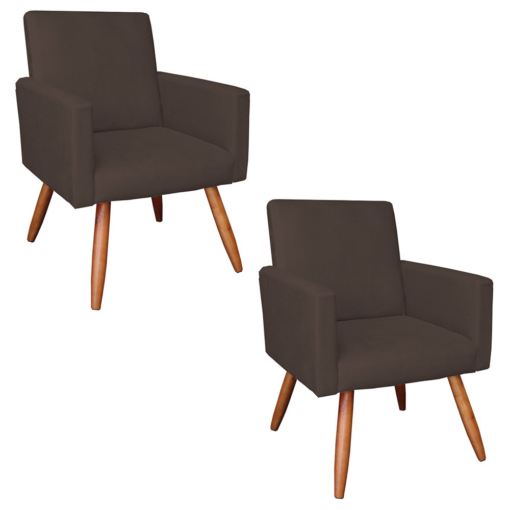 Kit 02 Poltronas Larissa Suede Marrom Pés Palito Castanho D'Rossi