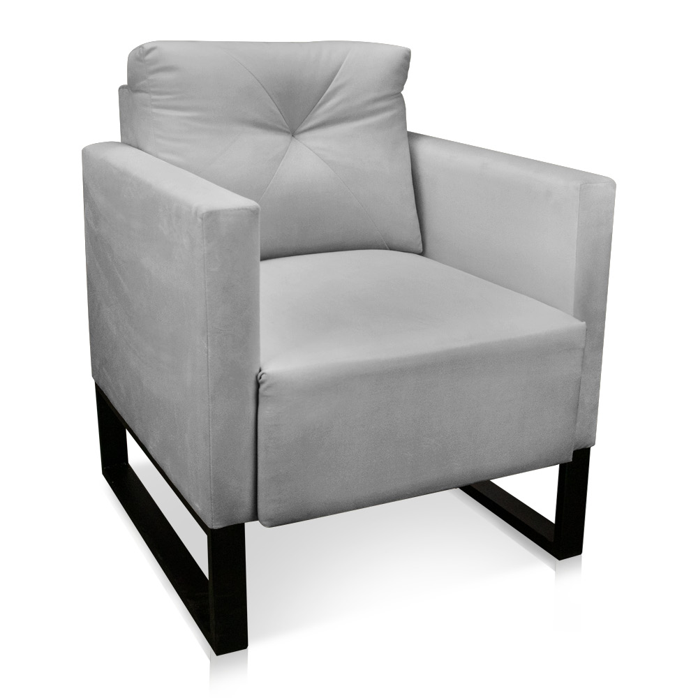 Kit 02 Poltronas Luisa Suede Cinza Base Industrial Metálica Preto - D'Rossi