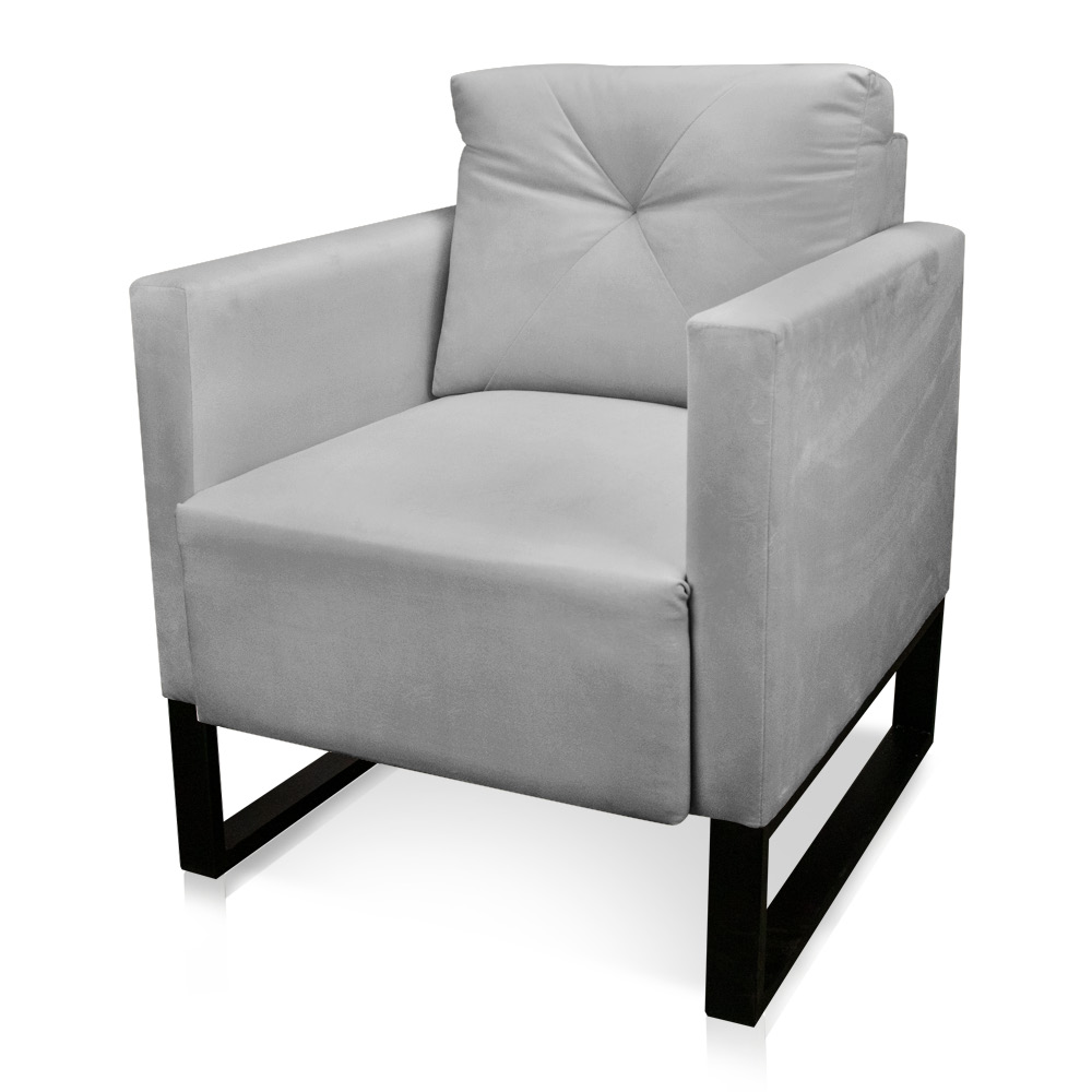 Kit 02 Poltronas Luisa Suede Cinza Base Industrial Metálica Preto - D'Rossi