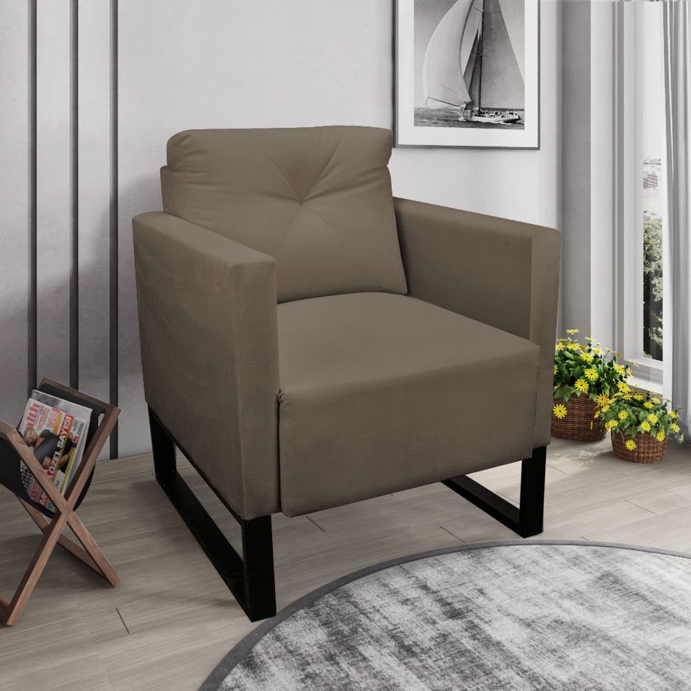 Kit 02 Poltronas Luisa Suede Marrom Rato Base Industrial Metálica Preto - D'Rossi