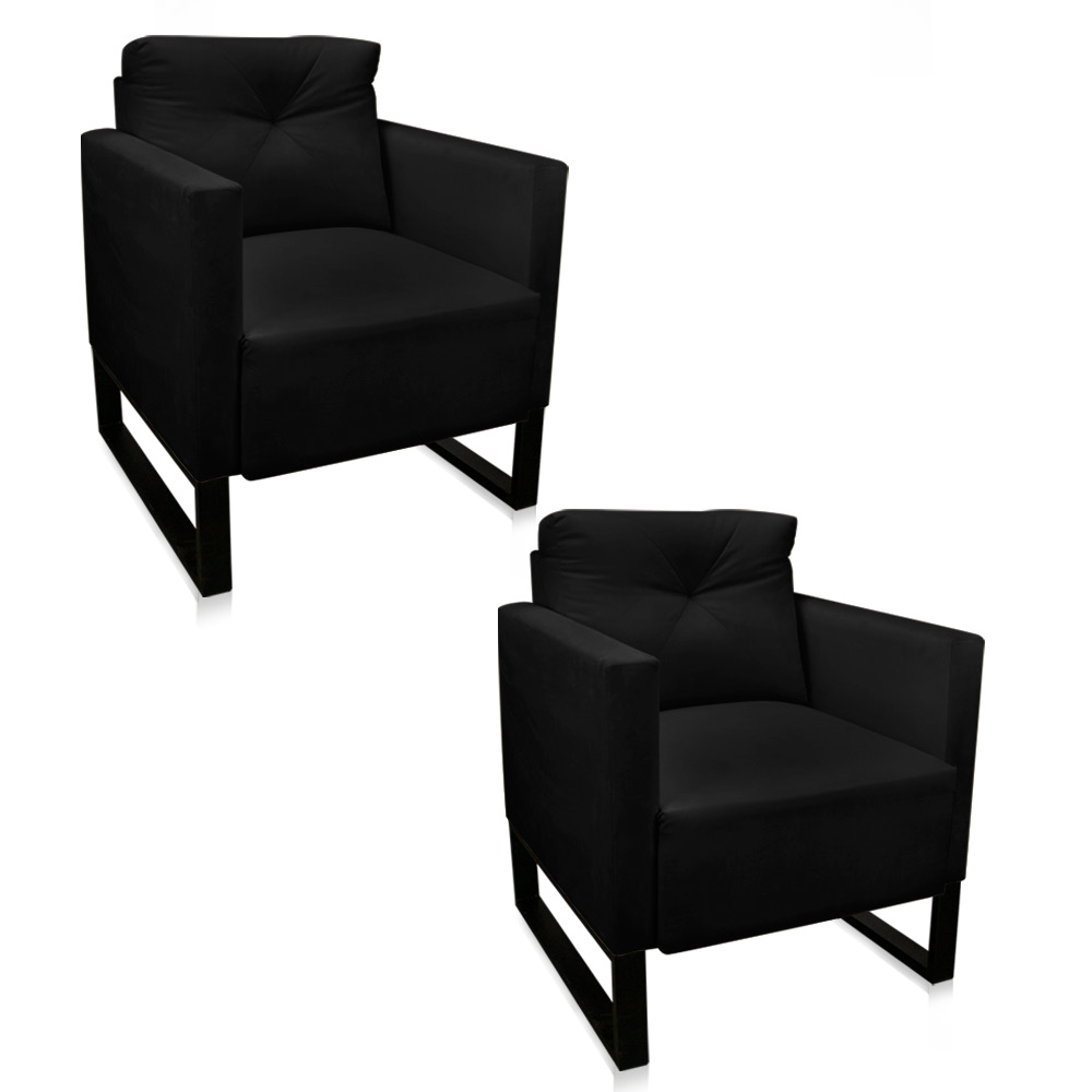 Kit 02 Poltronas Luisa Suede Preto Base Industrial Metálica Preto - D'Rossi
