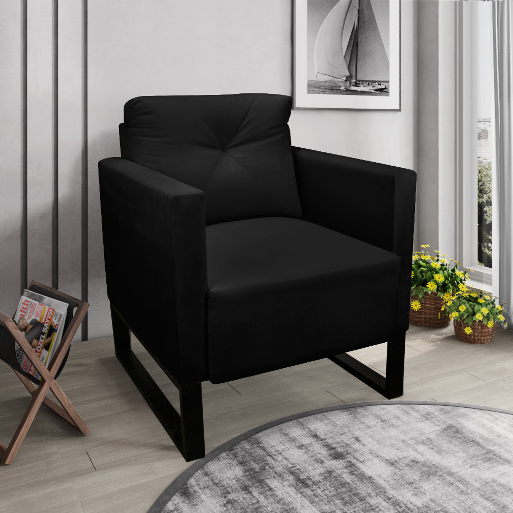 Kit 02 Poltronas Luisa Suede Preto Base Industrial Metálica Preto - D'Rossi