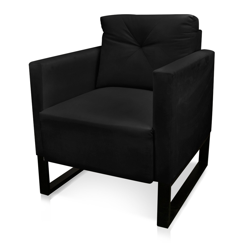 Kit 02 Poltronas Luisa Suede Preto Base Industrial Metálica Preto - D'Rossi