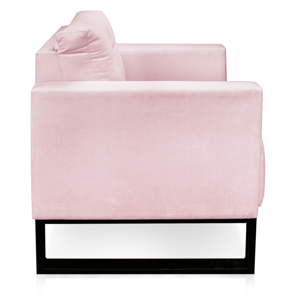 Kit 02 Poltronas Luisa Suede Rosa Bebê Base Industrial Metálica Preto - D'Rossi