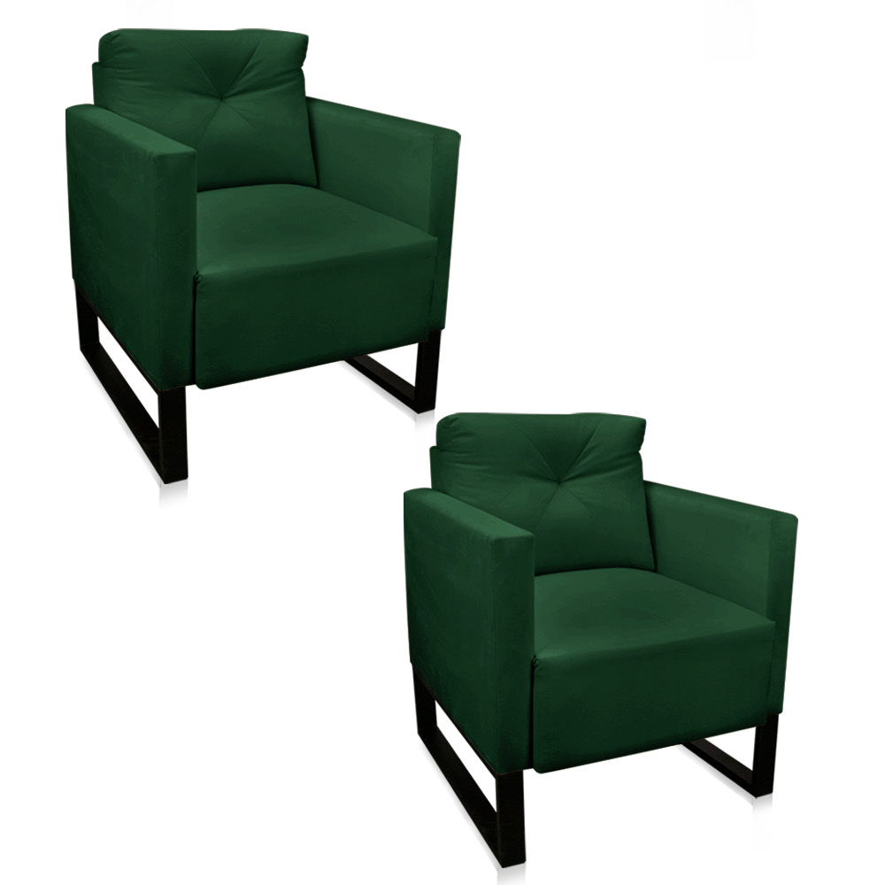 Kit 02 Poltronas Luisa Suede Verde Base Industrial Metálica Preto - D'Rossi