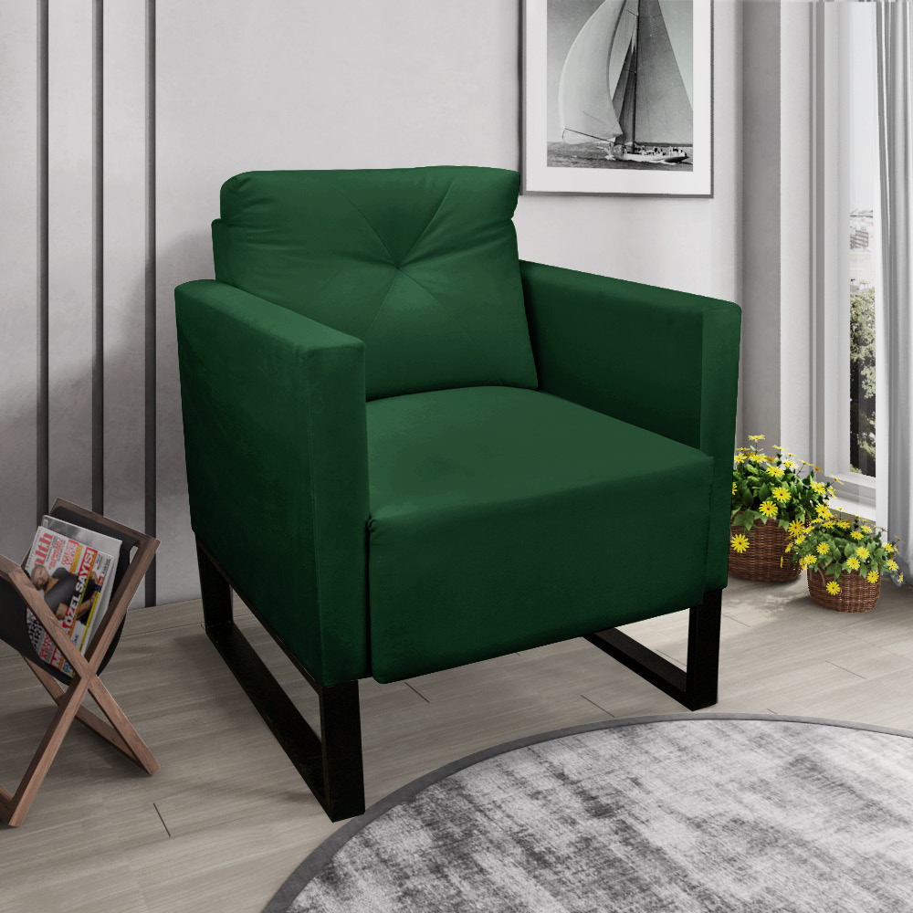 Kit 02 Poltronas Luisa Suede Verde Base Industrial Metálica Preto - D'Rossi