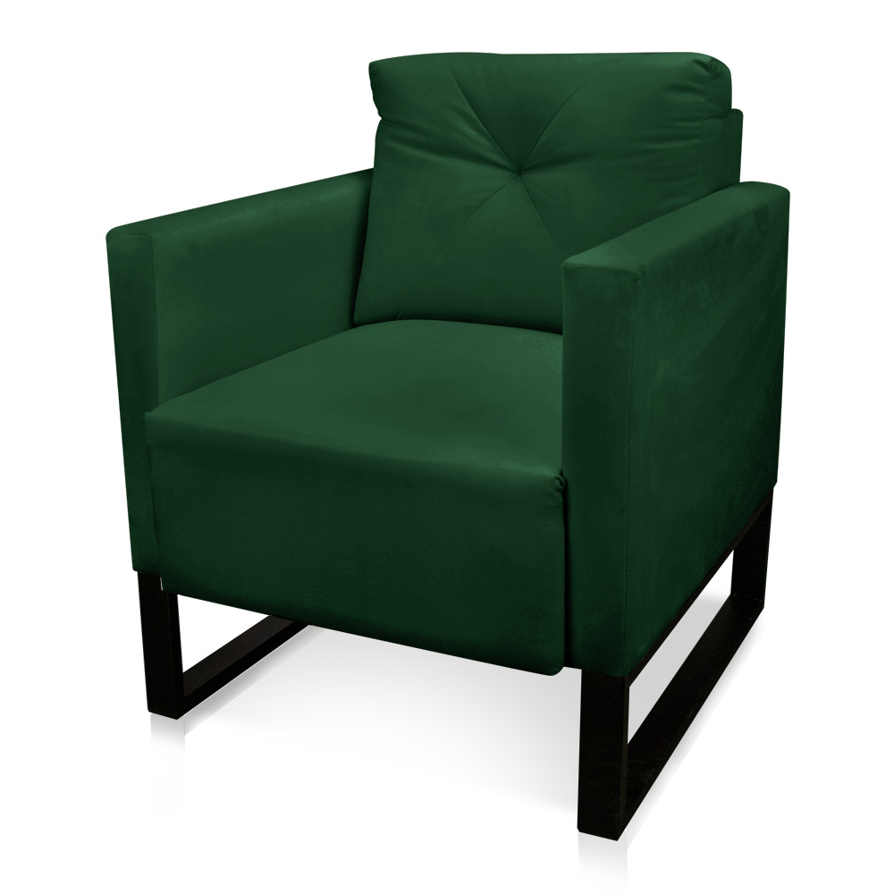 Kit 02 Poltronas Luisa Suede Verde Base Industrial Metálica Preto - D'Rossi