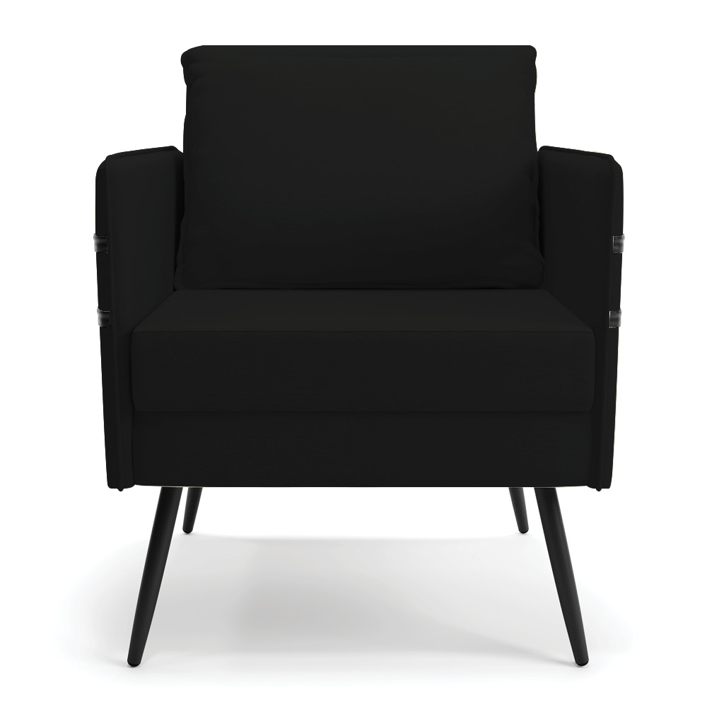 Kit 02 Poltronas Mari Linho Preto A79 Pés Palito de Ferro Preto - D'Rossi
