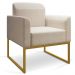 Kit 02 Poltronas Marisa Linho Areia A27 Base Industrial Metálica Dourado - D'Rossi