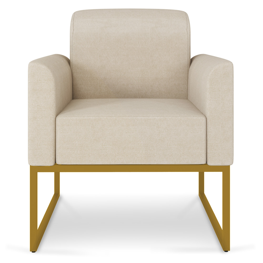 Kit 02 Poltronas Marisa Linho Areia A27 Base Industrial Metálica Dourado - D'Rossi