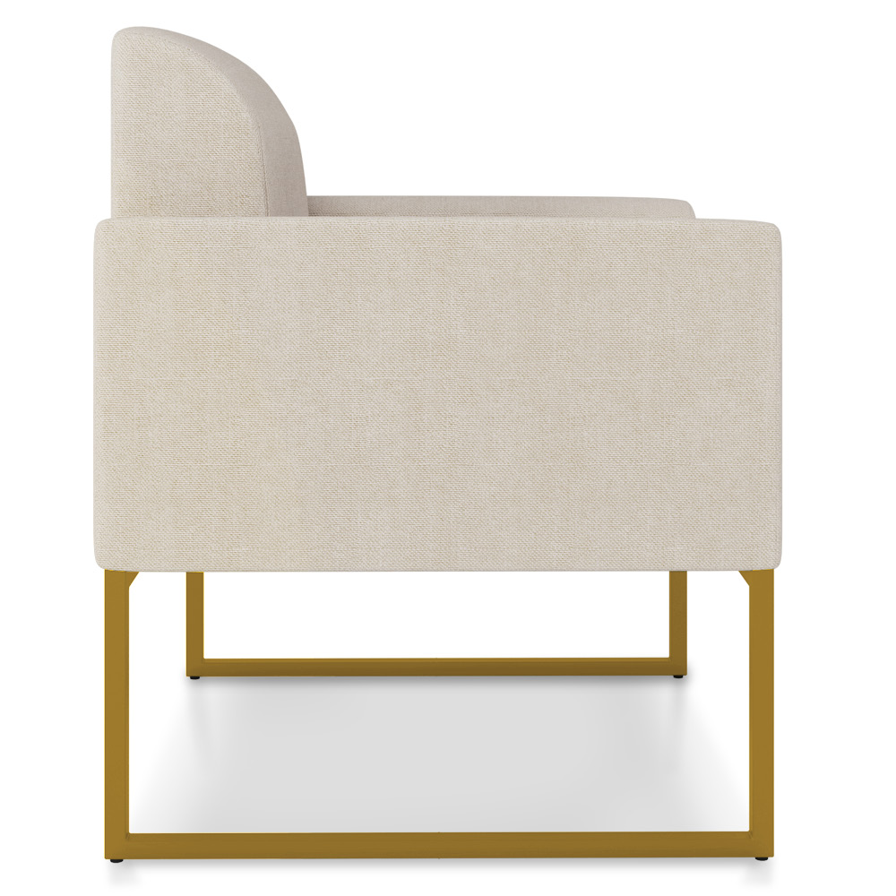 Kit 02 Poltronas Marisa Linho Areia A27 Base Industrial Metálica Dourado - D'Rossi