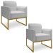 Kit 02 Poltronas Marisa Linho Cinza A05 Base Industrial Metálica Dourado - D'Rossi
