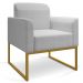 Kit 02 Poltronas Marisa Linho Cinza A05 Base Industrial Metálica Dourado - D'Rossi