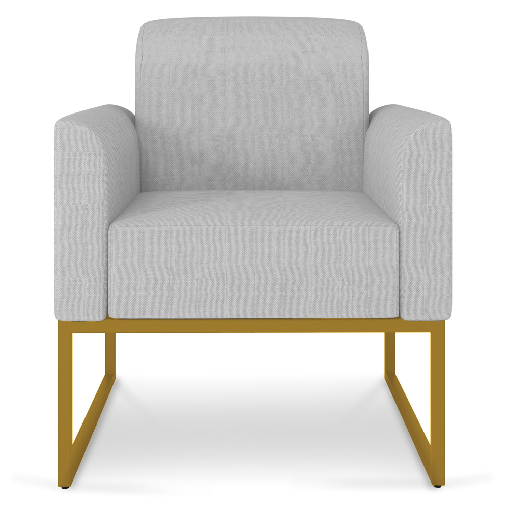 Kit 02 Poltronas Marisa Linho Cinza A05 Base Industrial Metálica Dourado - D'Rossi