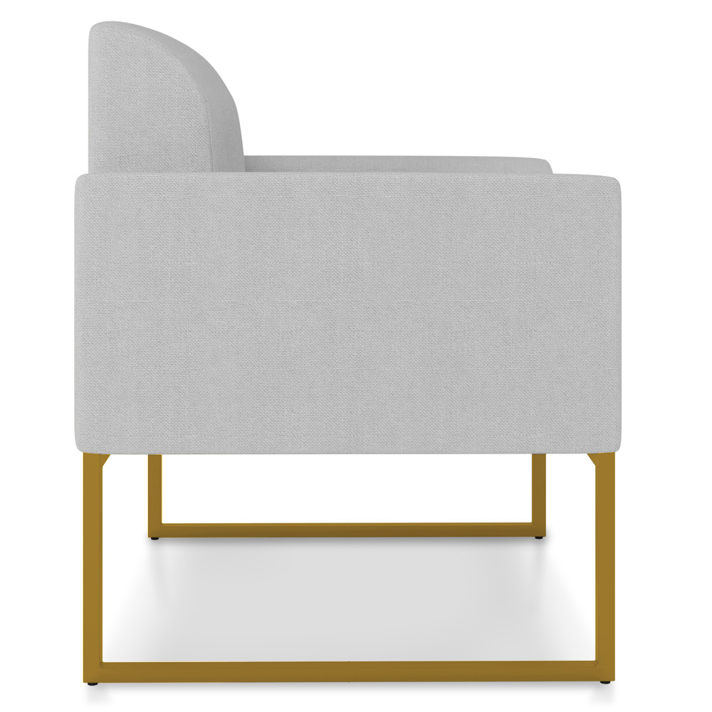 Kit 02 Poltronas Marisa Linho Cinza A05 Base Industrial Metálica Dourado - D'Rossi