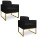 Kit 02 Poltronas Marisa Linho Preto A79 Base Industrial Metálica Dourado - D'Rossi