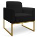 Kit 02 Poltronas Marisa Linho Preto A79 Base Industrial Metálica Dourado - D'Rossi