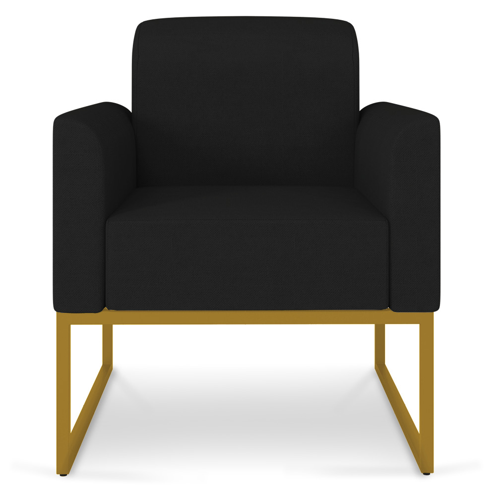Kit 02 Poltronas Marisa Linho Preto A79 Base Industrial Metálica Dourado - D'Rossi