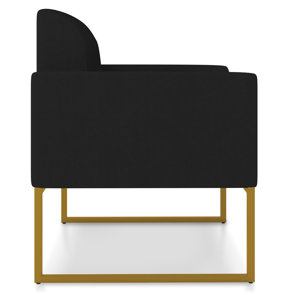 Kit 02 Poltronas Marisa Linho Preto A79 Base Industrial Metálica Dourado - D'Rossi