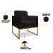 Kit 02 Poltronas Marisa Linho Preto A79 Base Industrial Metálica Dourado - D'Rossi