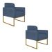 Kit 02 Poltronas Marisa Suede Azul Marinho Base Industrial Metálica Dourado D'Rossi