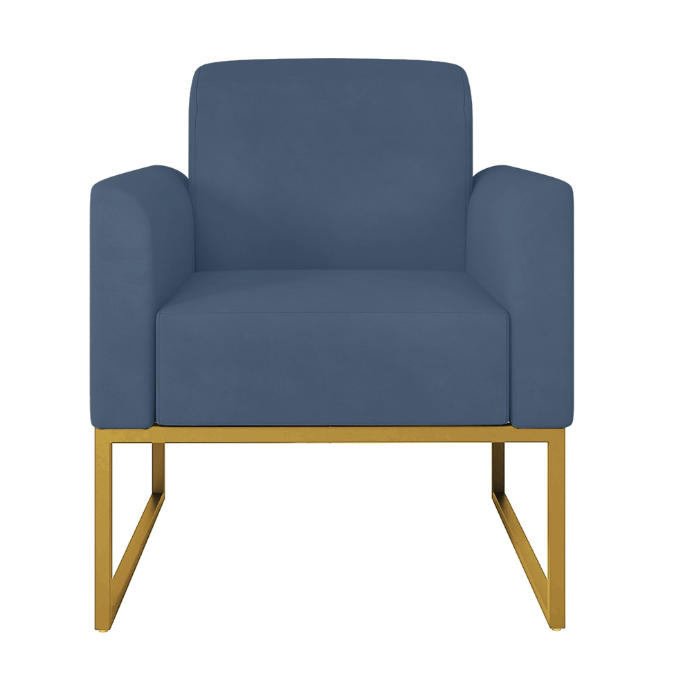 Kit 02 Poltronas Marisa Suede Azul Marinho Base Industrial Metálica Dourado D'Rossi