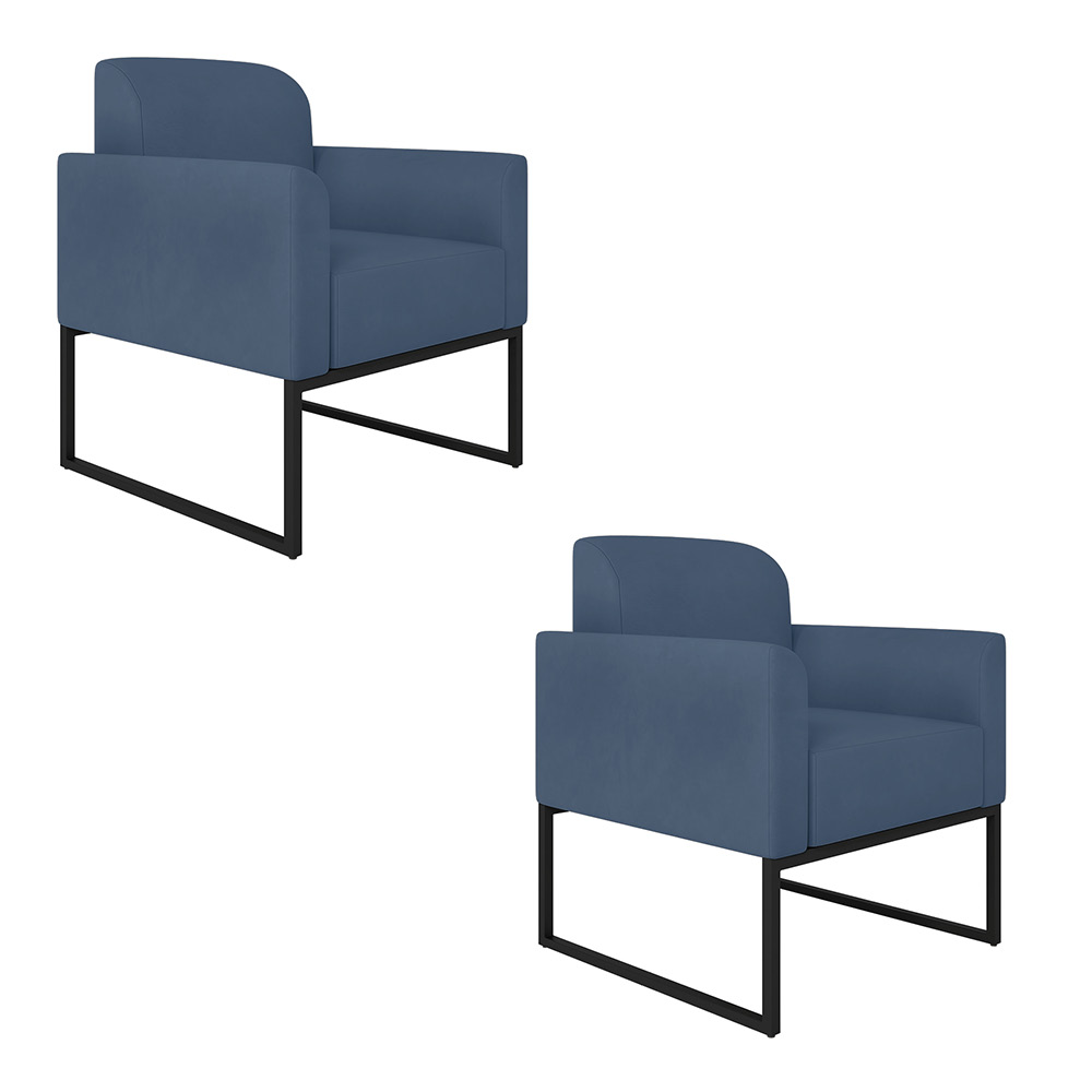 Kit 02 Poltronas Marisa Suede Azul Marinho Base Industrial Metálica Preto D'Rossi