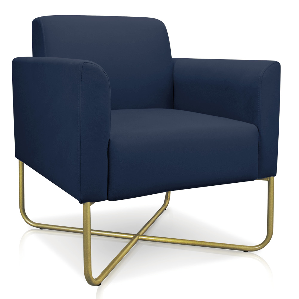 Kit 02 Poltronas Marisa Suede Azul Marinho Base X Industrial Dourado - D'Rossi