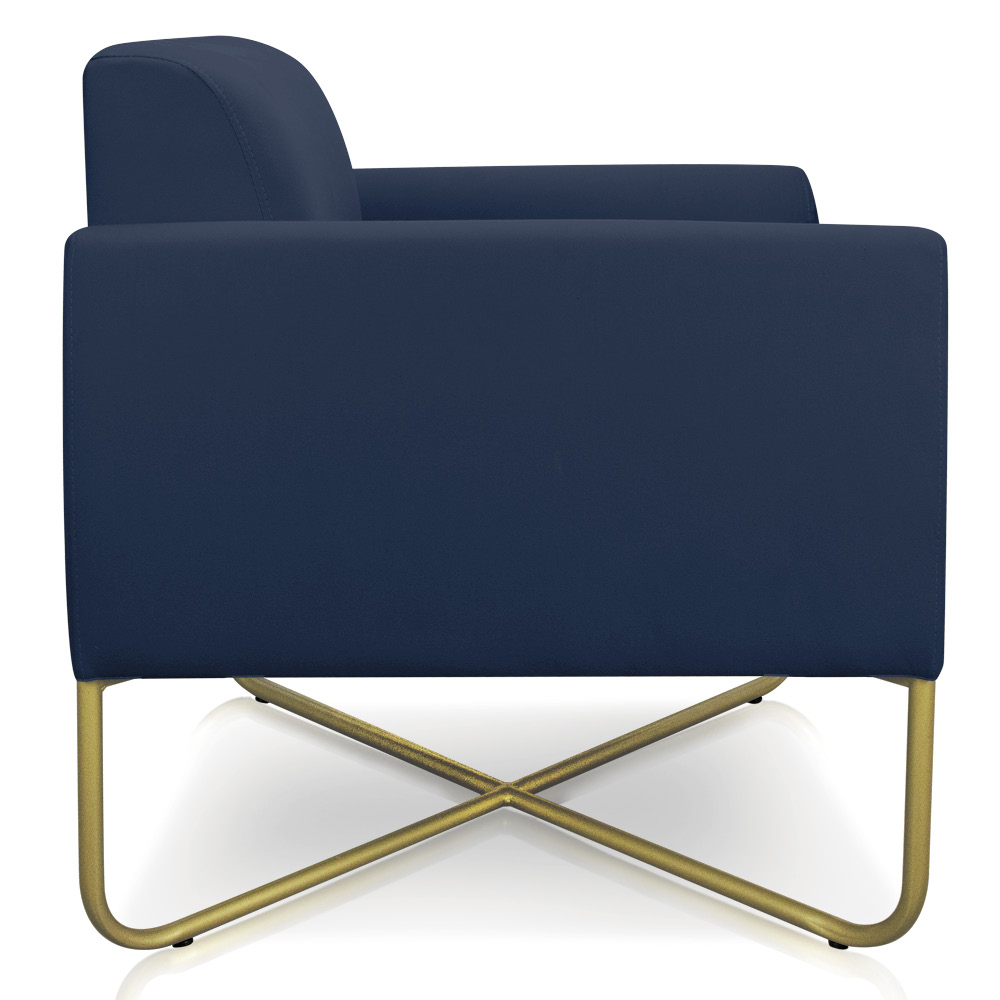 Kit 02 Poltronas Marisa Suede Azul Marinho Base X Industrial Dourado - D'Rossi