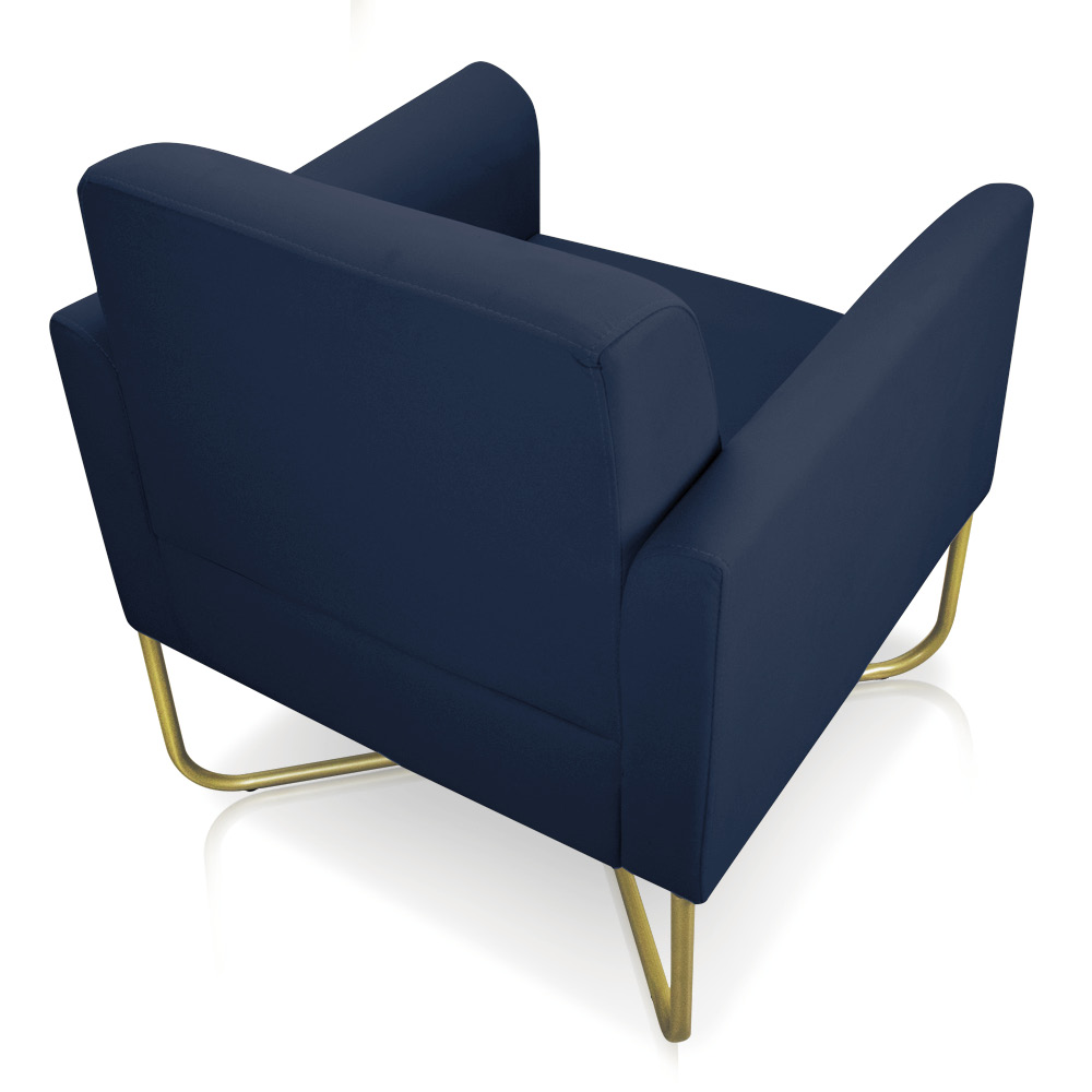 Kit 02 Poltronas Marisa Suede Azul Marinho Base X Industrial Dourado - D'Rossi