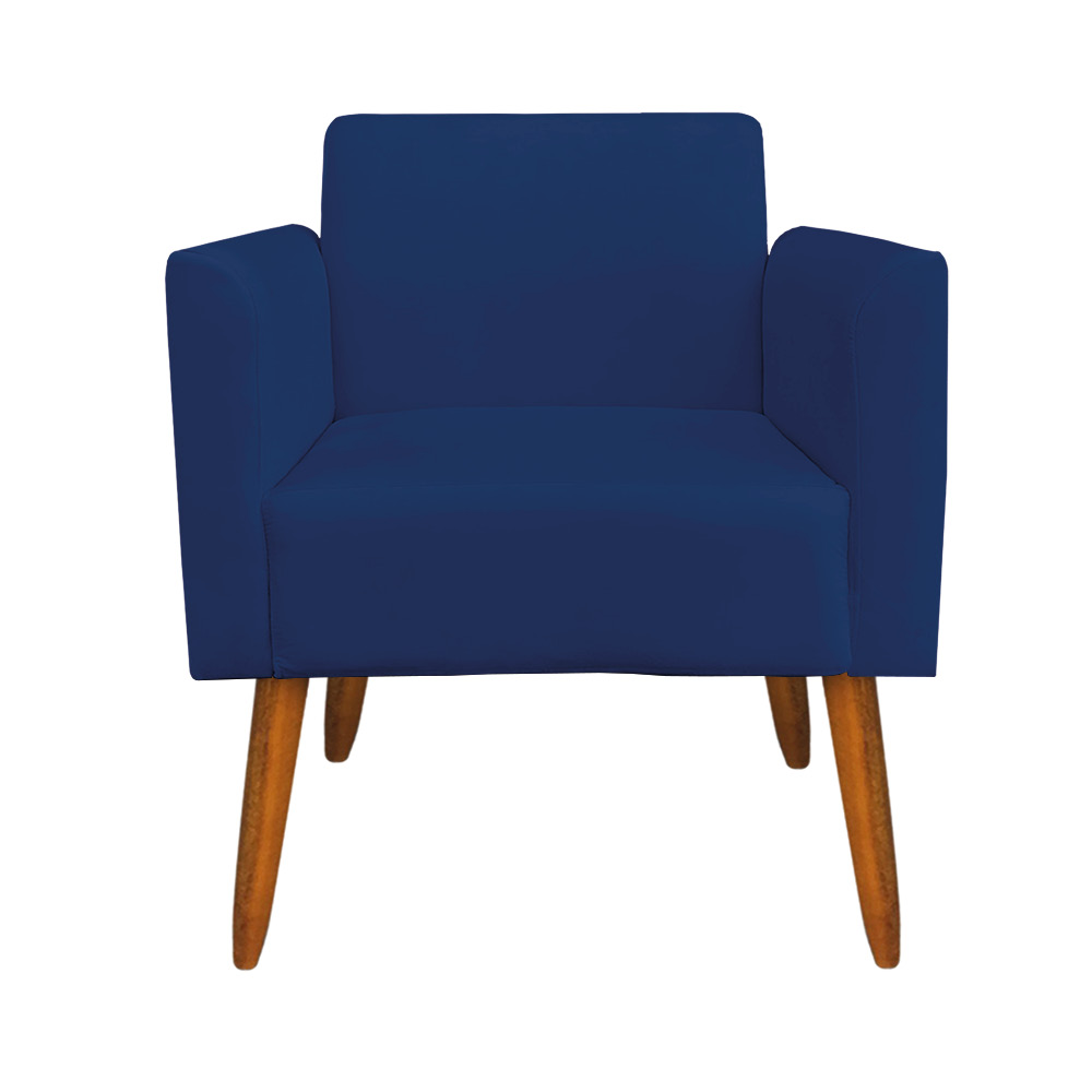 Kit 02 Poltronas Marisa Suede Azul Marinho Pés Palito Castanho D'Rossi
