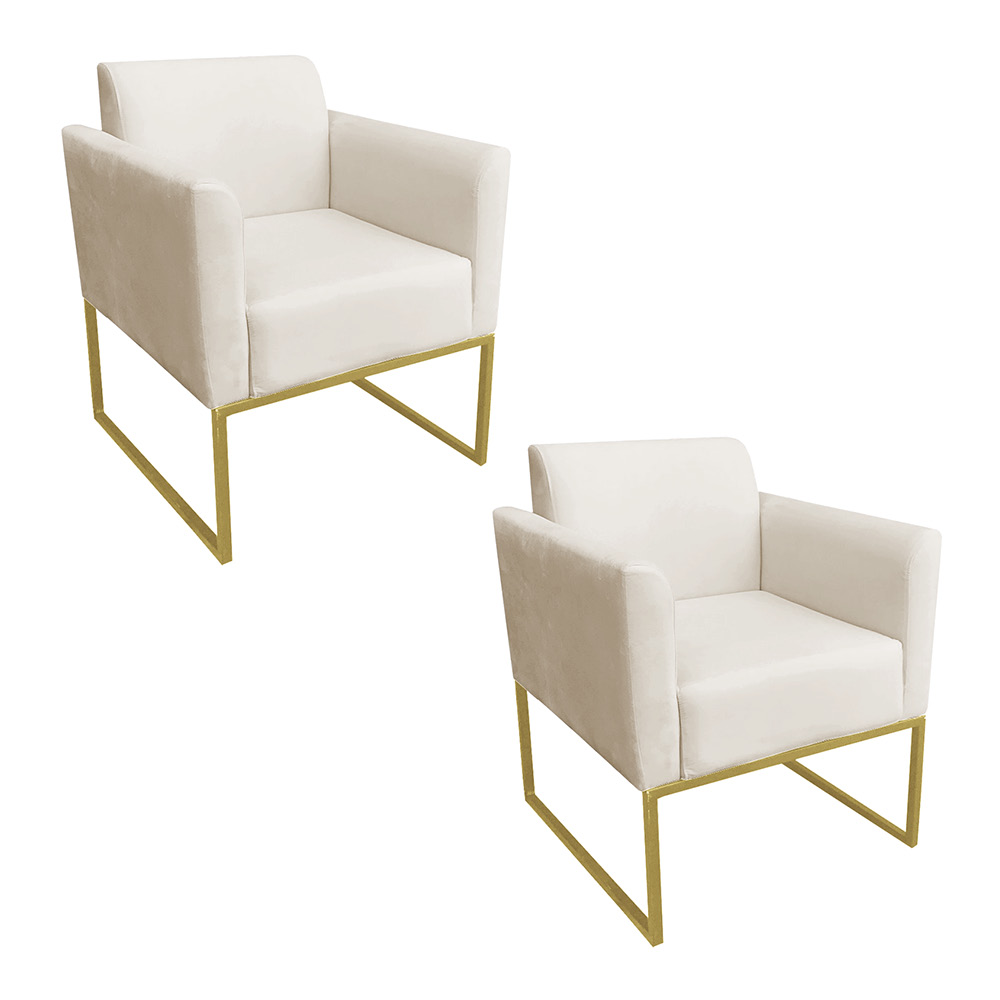 Kit 02 Poltronas Marisa Suede Base Industrial Metálica Dourado D'Rossi
