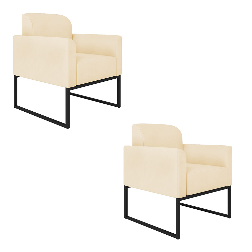 Kit 02 Poltronas Marisa Suede Base Industrial Metálica Preto D'Rossi