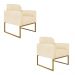 Kit 02 Poltronas Marisa Suede Bege Base Industrial Metálica Dourado D'Rossi